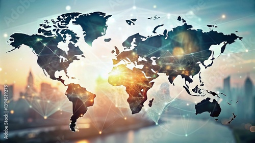 Obraz na płótnie Interactive World Map Infographic Template Visualize Global Data with a Stunning Double Exposure Design w salonie