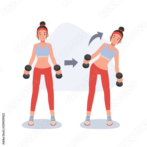 fitness woman engaging in dumbbell workout to enhance strength and endurance.  exercise steps