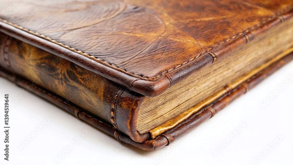 Aged Leather Book Cover A Vintage Binding with Intricate Details Perfect for Decorative Displays or Design Inspiration