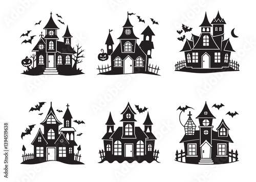 Halloween house vector , silhouettes of haunted house, Halloween house Black Vector Set