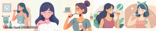 vector set of women brushing their teeth