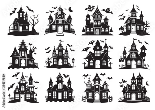 Halloween house vector , silhouettes of haunted house, Halloween house Black Vector Set