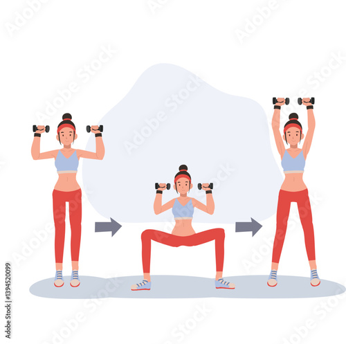 fitness woman engaging in dumbbell workout to enhance strength and endurance.  exercise steps