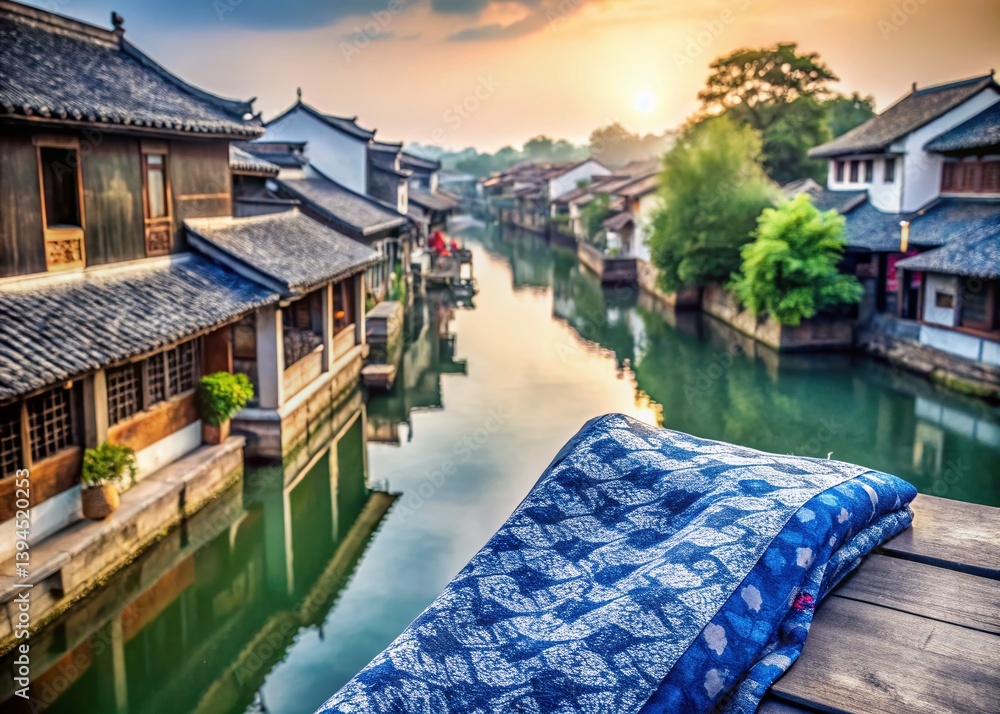 Authentic Wuzhen Water Town Souvenir Handcrafted Indigo Calico Fabric for Traditional Chinese Decor