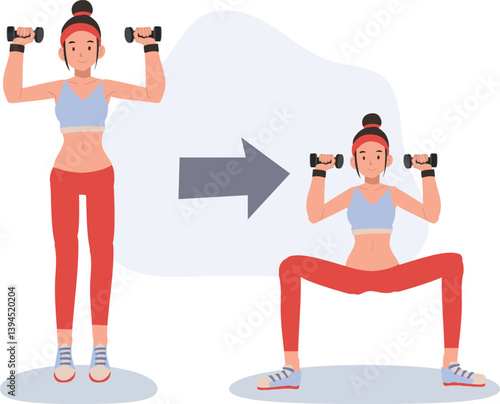 fitness woman engaging in dumbbell workout to enhance strength and endurance.  exercise steps