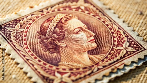 Obraz na płótnie Intricate Detail of a Vintage New Zealand Postage Stamp A Closeup View of a Wrinkled Stamps Texture and w salonie