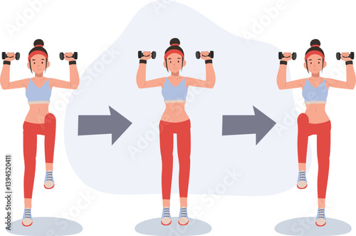 fitness woman engaging in dumbbell workout to enhance strength and endurance.  exercise steps