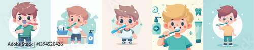 little boy brushing teeth vector