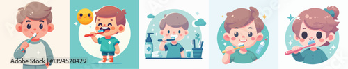 little boy brushing teeth vector