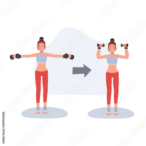 fitness woman engaging in dumbbell workout to enhance strength and endurance.  exercise steps