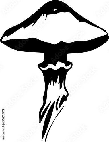 Creepy mushroom in tattoo style, black and white grunge vector 