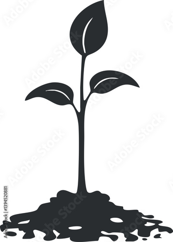 Silhouette of a young plant sprouting from soil, symbolizing growth and nature's renewal.