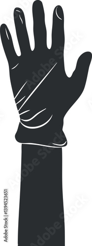 Silhouette of a gloved hand illustration, emphasizing medical hygiene and protective equipment.