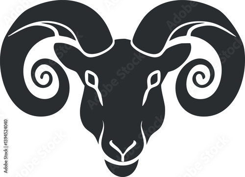 Silhouette of a ram's head with prominent curved horns, symbolizing strength and zodiac themes.