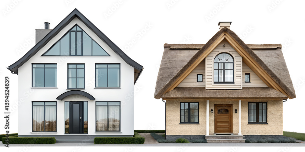 Charming House Designs, Two Distinct Architectural Styles, Modern and Classic Home Concepts, Cut Out Charming House Designs, Two Distinct Architectural Styles, Modern and Classic Home Concepts, Cut Out