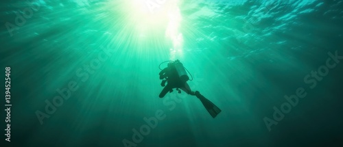 Wallpaper Mural Diver swimming underwater sunlight Torontodigital.ca