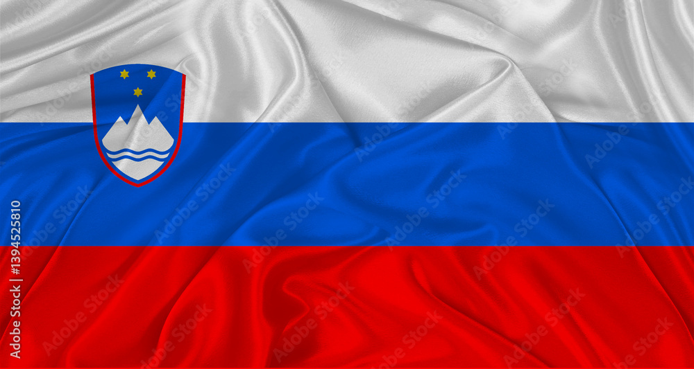 Fototapeta premium Slovenian Flag With Fabric Texture. Realistic Flag Of Slovenia Waving