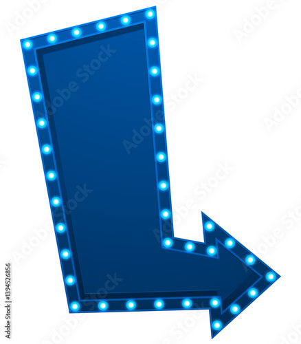 Retro blue arrow sign with glowing lights