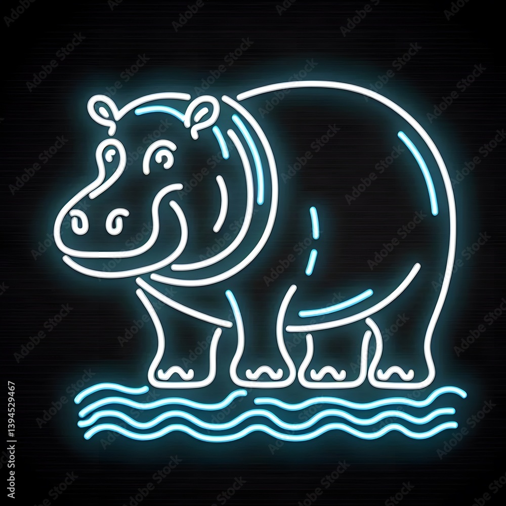 Fototapeta premium 하마, 네온사인 아트, jpeg (hippopotamus, neon sign art, jpeg)