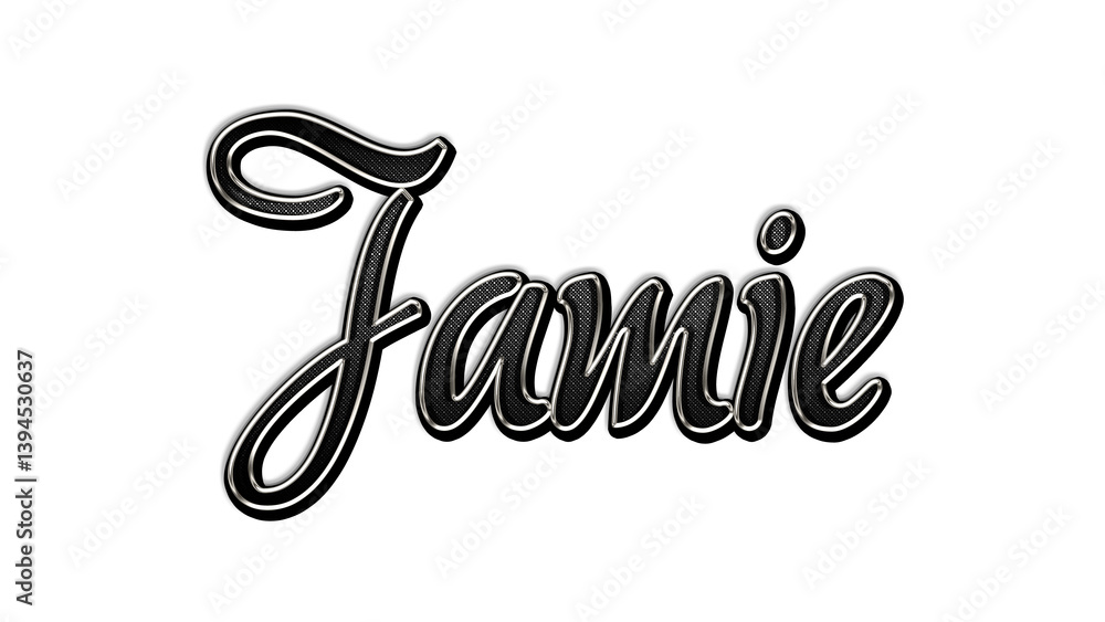 black metal 3d design of name Jamie on white background. black metal 3d design of name Jamie on white background.