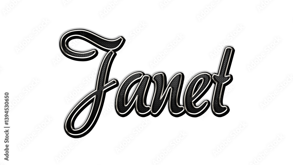 black metal 3d design of name Janet on white background. black metal 3d design of name Janet on white background.