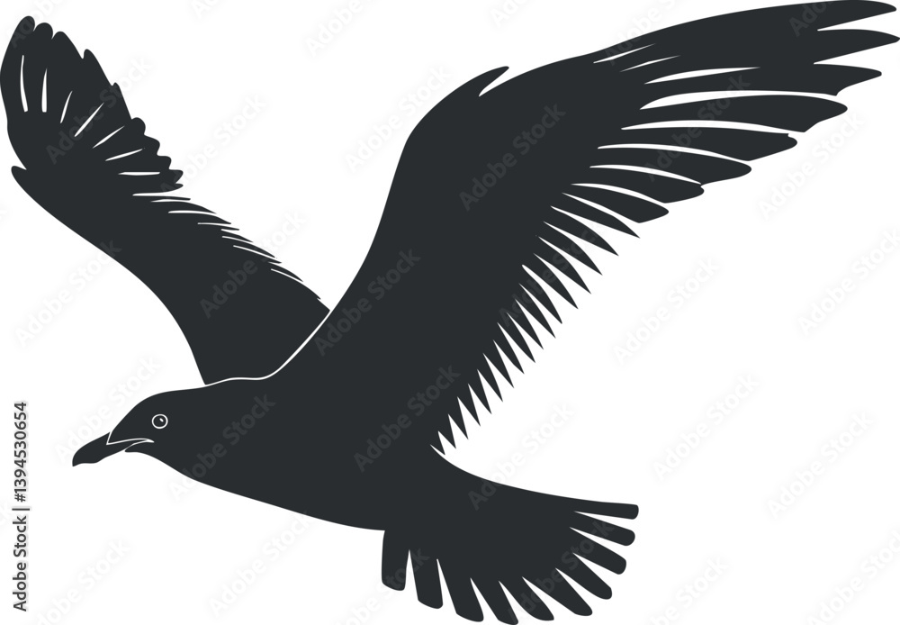 Obraz premium Silhouette of a flying raven with spread wings, symbolizing freedom and mystery.