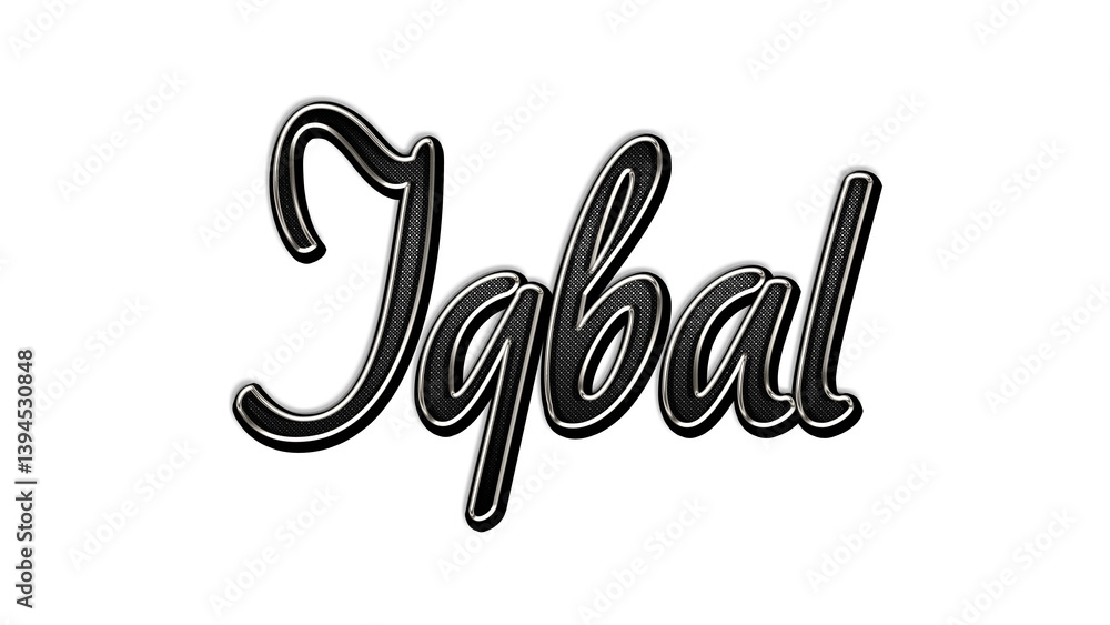 black metal 3d design of name Iqbal on white background. black metal 3d design of name Iqbal on white background.
