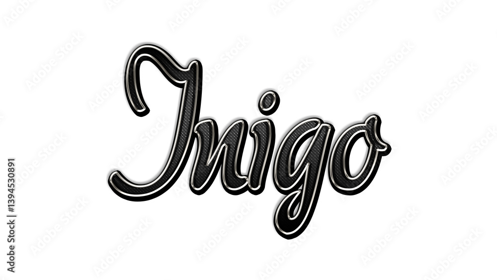 black metal 3d design of name Inigo on white background. black metal 3d design of name Inigo on white background.