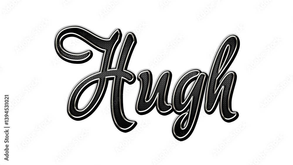 black metal 3d design of name Hugh on white background. black metal 3d design of name Hugh on white background.