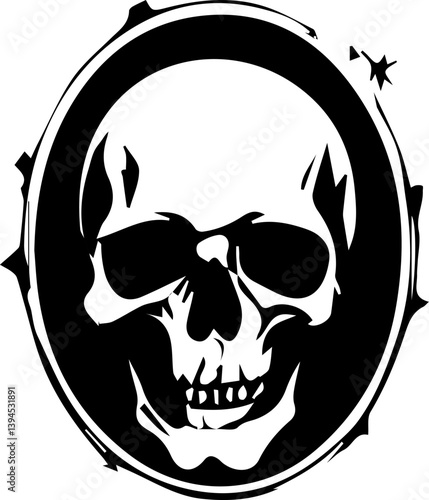 Creepy skull. Spooky tattoo sketch with grunge human skull