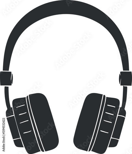 Black silhouette illustration of headphones, representing audio and music listening technology.