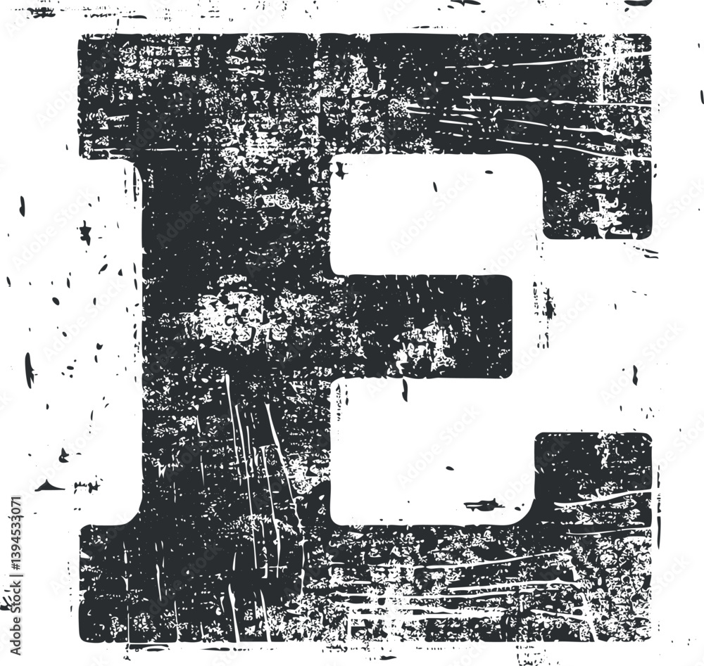 Obraz premium Grunge textured uppercase letter E in black and white with a distressed vintage style.