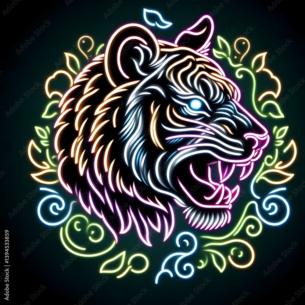 Obraz premium 호랑이, 네온사인 아트, jpeg (tiger, neon sign art, jpeg)