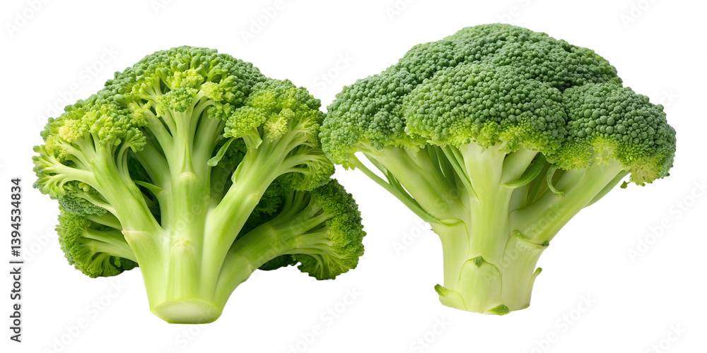Fresh Green Broccoli, Two Crisp Styles, Healthy Vegetable, Natural Green Produce, Cut Out Fresh Green Broccoli, Two Crisp Styles, Healthy Vegetable, Natural Green Produce, Cut Out