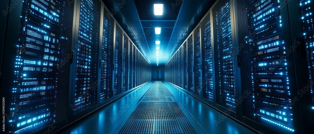 A server room with rows of working servers, perfect for topics about technology and IT infrastructure.