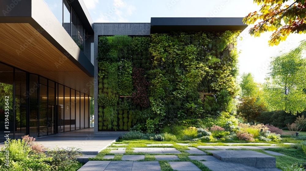 Modern house with vertical garden and stylish design, great for articles about architecture and sustainable design.