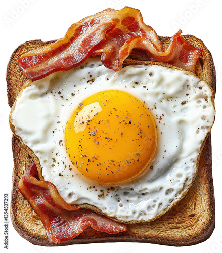 Fried egg and bacon on toasted bread with pepper