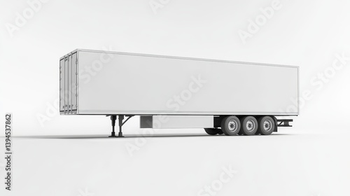 Isolated white semi trailer truck with copy space on a neutral background.

