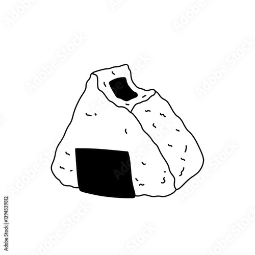 Onigiri triangle rice ball vector illustration symbol isolated on white background. Cute Cartoon Vector for Coloring and Drawing Food and Drinks Isolated on White Background