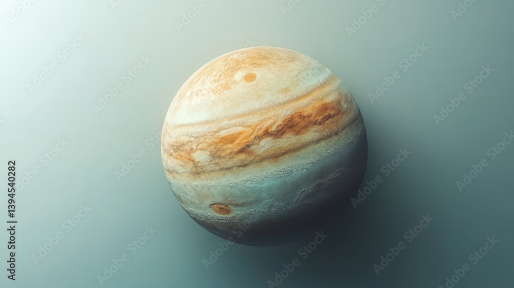 A detailed depiction of Jupiter, showcasing its iconic bands and Great Red Spot against a soft background. A detailed depiction of Jupiter, showcasing its iconic bands and Great Red Spot against a soft background.