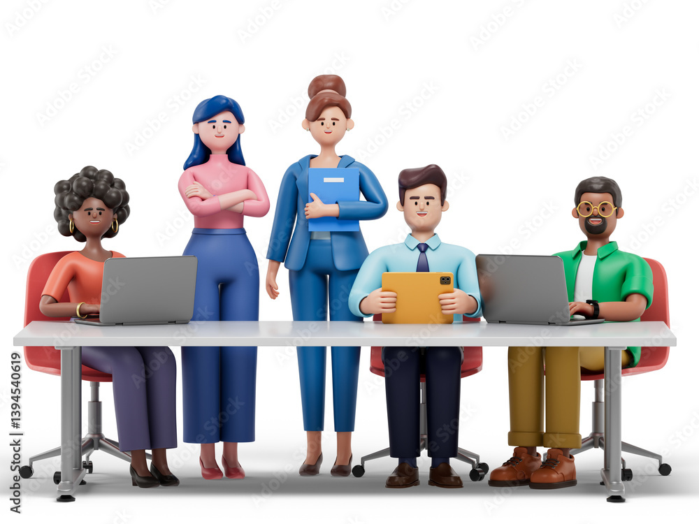 Obraz premium Professional team at work, symbolizing teamwork and efficiency. 3D rendering, conceptual image. Isolated on white background.