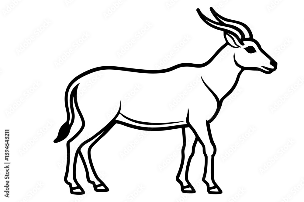 Fototapeta premium Elegant Addax antelope silhouette in minimalist line art vector style. This clean and modern wildlife design features the distinctive curved horns and sleek profile of the desert-dwelling Addax, 