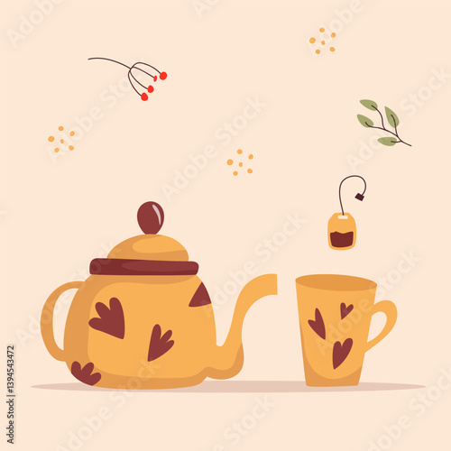 A cozy collection of ceramic tea goodies: teapots, cups, mugs, and vintage-style sets. Fun isolated illustrations and vectors for tea lovers and home kitchen vibes!
