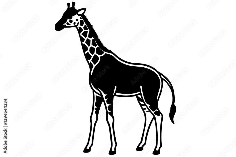Obraz premium Elegant Addax antelope silhouette in minimalist line art vector style. This clean and modern wildlife design features the distinctive curved horns and sleek profile of the desert-dwelling Addax, 