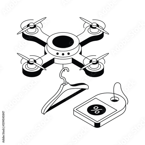 A customizable isometric style icon of drone shipping