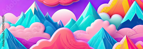 Vibrant mountain landscape with colorful clouds and pastel sky during a serene sunset
