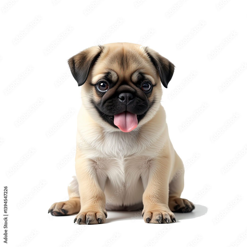 An adorable Pug puppy (Canis lupus familiars) sitting in a cute pose against a white background An adorable Pug puppy (Canis lupus familiars) sitting in a cute pose against a white background