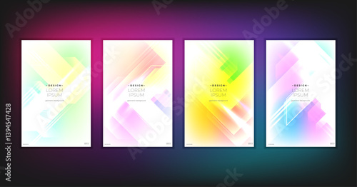 Abstract geometric composition forms modern background with decorative triangles and patterns backdrop vector illustration set