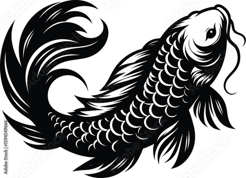 Koi Fish Silhouette Logo, Black SVG Vector Carp Icon Illustration