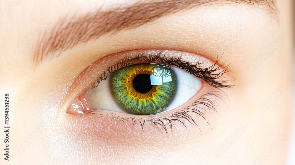 Obraz premium Close-up of a Woman s Vibrant Green Eye, Highlighting Iris Details and Natural Beauty